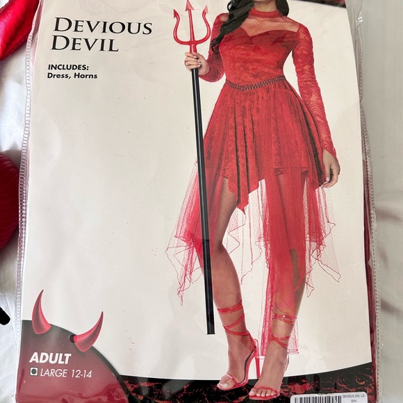 Halloween Spirit Costume Red Devious Devil Dress Horns NWT - Picture 7 of 7